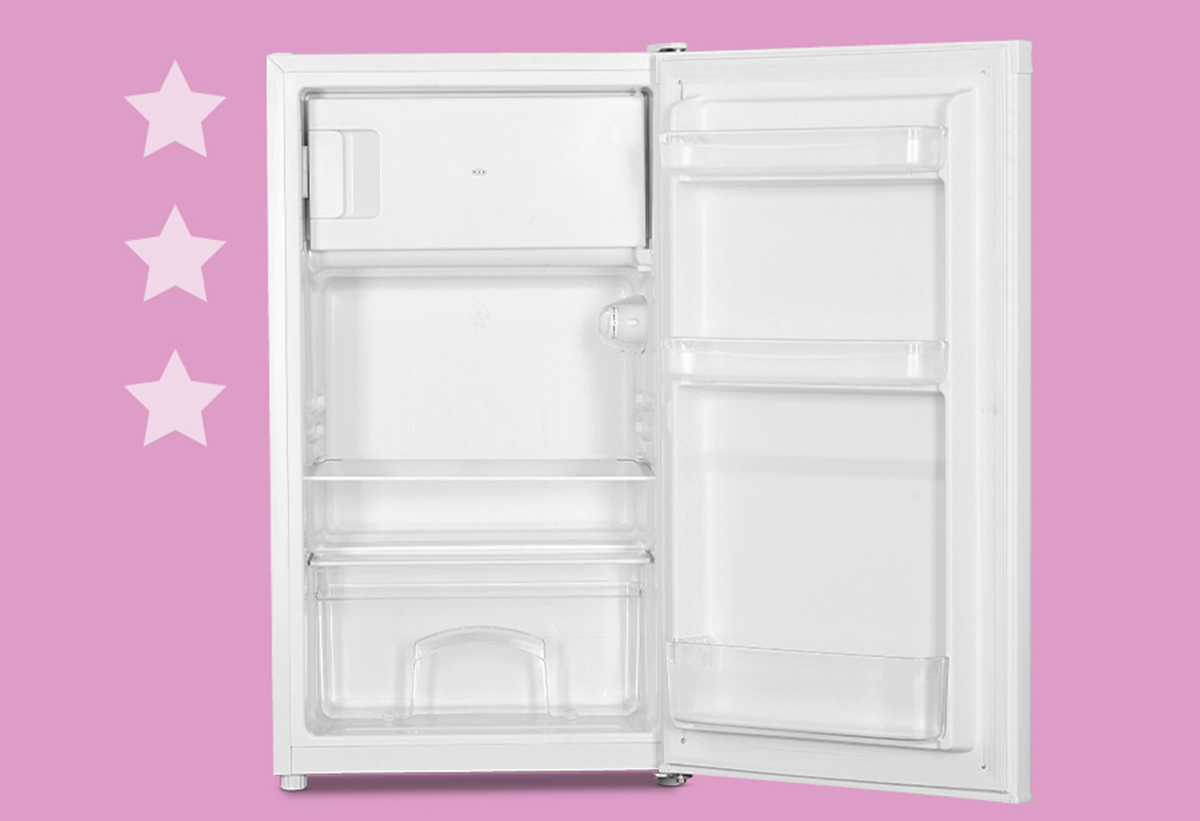 Το ψυγείο με ροζ φόντο και 3 αστέρια δίπλα που παραπέμπει στην κατάψυξη